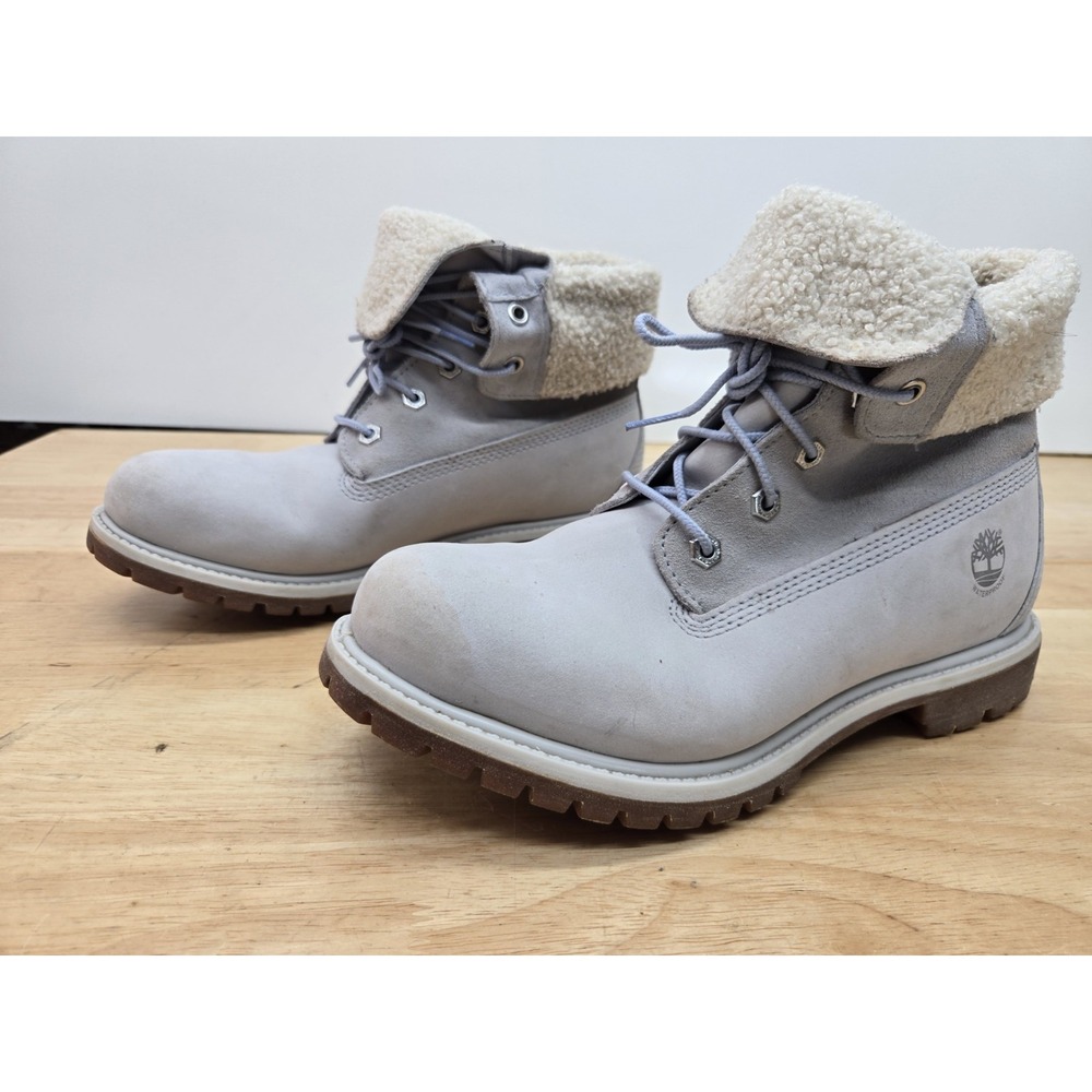 Timberland Women's Waterproof Nubuck Roll-Top Boots Grey Fleece Lined Size 9